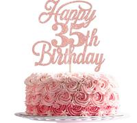 Xsstarmi 1 Pack Happy 35th Birthday Cake Topper Glitter Cheers to 35 Years Old Birthday Cake Pick for Celebrating 35th Birthday Anniversary Party Cake Decorations Supplies Rose Gold