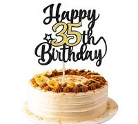 Xsstarmi 1 Pack Happy 35th Birthday Cake Topper Glitter Star Cheers to 35 Years Old Cake Pick 35 Fabulous Birthday Cake Decorations for Happy 35th Birthday Anniversary Party Supplies Black Gold