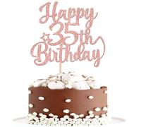 Xsstarmi 1 Pack Happy 35th Birthday Cake Topper Star Glitter Cheers to 80 Years Fabulous Cake Pick for Number 35 Theme Party Cake Decorations Supplies Rose Gold