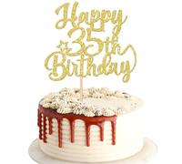 Xsstarmi 1 Pack Happy 35th Birthday Cake Topper Star Glitter Gold Fabulous 35 Birthday Cheers to 35 Years Old Cake Pick Decoration for 35th Birthday Theme Celebrating Party Cake Decorations Supplies