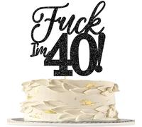 Xsstarmi 1 Pack Happy 40th Birthday Cake Topper Black Glitter Hello 40 Fabulous Funny Birthday Cake Pick for Cheers to 40 Anniversary Celebration Party Cake Decorations Supplies