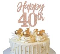 Xsstarmi 1 Pack Happy 40th Birthday Cake Topper Glitter Rose Gold Hello 40 Fabulous Birthday Cake Pick Decoration for Cheers to 40 Happy 40th Birthday Anniversary Party Cake Decorations