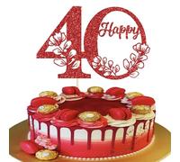 Xsstarmi 1 Pack Happy 40th Birthday Cake Topper Red Glitter 40 Cake Pick Cheers to 40 Birthday Cake Decorations for Happy 40th Anniversary Party Cake Decoration Supplies
