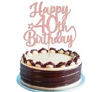 Xsstarmi 1 Pack Happy 40th Birthday Cake Topper - Star Glitter Cheers to 80 Years, 40 Fabulous Cake Pick for Number 40 Theme Celebrating Party Decorations Supplies - Rose Gold