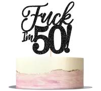 Xsstarmi 1 Pack Happy 50th Birthday Cake Topper Black Glitter Hello 50 Fabulous Funny Birthday Cake Pick for Cheers to 50 Anniversary Celebration Party Cake Decorations Supplies