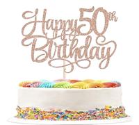 Xsstarmi 1 Pack Happy 50th Birthday Cake Topper Glitter Personalized Birthday Sign Cake Pick Cheers to 50 Years Cake Decorations for Hello 50 Fabulous BDAY Party Cake Decoration Rose Gold