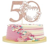 Xsstarmi 1 Pack Happy 50th Birthday Cake Topper Glitter Rose Gold 50 Cake Pick Cheers to 50 Birthday Cake Decorations for Happy 50th Anniversary Party Cake Decoration Supplies