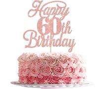 Xsstarmi 1 Pack Happy 60th Birthday Cake Topper Glitter Cheers to 60 Years Old Birthday Cake Pick for Celebrating 60th Birthday Anniversary Party Cake Decorations Supplies Rose Gold