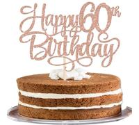 Xsstarmi 1 Pack Happy 60th Birthday Cake Topper Glitter Personalized Birthday Sign Cake Pick Cheers to 60 Years Cake Decorations for Hello 60 Fabulous BDAY Party Cake Decoration Rose Gold
