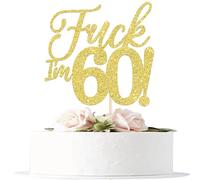 Xsstarmi 1 Pack Happy 60th Birthday Cake Topper Gold Glitter Hello 60 Fabulous Funny Birthday Cake Pick for Cheers to 60 Anniversary Celebration Party Cake Decorations Supplies