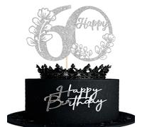 Xsstarmi 1 Pack Happy 60th Birthday Cake Topper Silver Glitter 60 Cake Pick Cheers to 60 Birthday Cake Decorations for Happy 60th Anniversary Party Cake Decoration Supplies