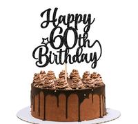 Xsstarmi 1 Pack Happy 60th Birthday Cake Topper Star Glitter Cheers to 60 Years Old 60 Fabulous Cake Pick for Celebrating 60th Birthday Anniversary Party Cake Decorations Supplies Black