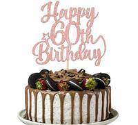 Xsstarmi 1 Pack Happy 60th Birthday Cake Topper Star Glitter Cheers to 80 Years Fabulous Cake Pick for Number 60 Theme Party Cake Decorations Supplies Rose Gold