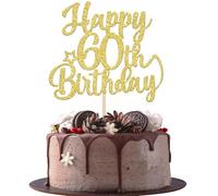 Xsstarmi 1 Pack Happy 60th Birthday Cake Topper Star Glitter Gold Fabulous 60 Birthday Cheers to 60 Years Old Cake Pick Decoration for 60th Birthday Theme Celebrating Party Cake Decorations Supplies