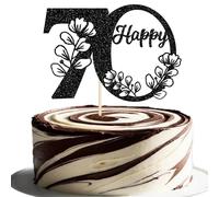 Xsstarmi 1 Pack Happy 70th Birthday Cake Topper Black Glitter 70 Cake Pick Cheers to 70 Birthday Cake Decorations for Happy 70th Anniversary Party Cake Decoration Supplies