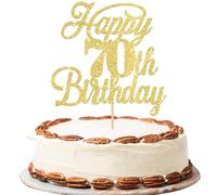 Xsstarmi 1 Pack Happy 70th Birthday Cake Topper Glitter 70 & Fabulous Cheers to 70 Years Old Birthday Cake Pick for Celebrating 70th Birthday Anniversary Party Cake Decorations Supplies Gold