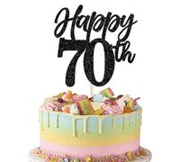 Xsstarmi 1 Pack Happy 70th Birthday Cake Topper Glitter Cheers to 70 Years Hello 70 Fabulous Cake Pick for Men Women Happy 70th Birthday Anniversary Party Cake Decorations Black