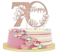 Xsstarmi 1 Pack Happy 70th Birthday Cake Topper Glitter Rose Gold 70 Cake Pick Cheers to 70 Birthday Cake Decorations for Happy 70th Anniversary Party Cake Decoration Supplies