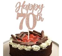 Xsstarmi 1 Pack Happy 70th Birthday Cake Topper Glitter Rose Gold Hello 70 Fabulous Birthday Cake Pick Decoration for Cheers to 70 Happy 70th Birthday Anniversary Party Cake Decorations