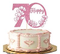 Xsstarmi 1 Pack Happy 70th Birthday Cake Topper Pink Glitter 70 Cake Pick Cheers to 70 Birthday Cake Decorations for Happy 70th Anniversary Party Cake Decoration Supplies
