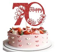 Xsstarmi 1 Pack Happy 70th Birthday Cake Topper Red Glitter 70 Cake Pick Cheers to 70 Birthday Cake Decorations for Happy 70th Anniversary Party Cake Decoration Supplies