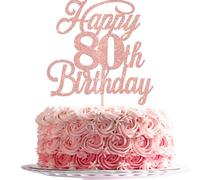 Xsstarmi 1 Pack Happy 80th Birthday Cake Topper Glitter Cheers to 80 Years Old Birthday Cake Pick for Happy 80th Birthday Anniversary Party Cake Decorations Supplies Rose Gold