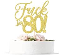 Xsstarmi 1 Pack Happy 80th Birthday Cake Topper Gold Glitter Hello 80 Fabulous Funny Birthday Cake Pick for Cheers to 80 Anniversary Celebration Party Cake Decorations Supplies