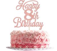 Xsstarmi 1 Pack Happy 8th B'Day Cake Topper Glitter 8 & Fabulous Cheers to 8 Years B'Day Cake Pick Celebrating 8th B'Day Anniversary Party Cake Decor Supplies Rose Gold (UKXM119 Rose Gold 8th)