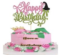 Xsstarmi 1 Pack Happy Birthday Cake Topper Pink Bownot Glitter Black Witch Hat Cake Pick for Halloween Baby Shower Witch Wizard Theme Happy Birthday Party Cake Decorations Supplies