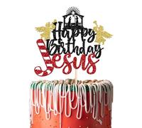 Xsstarmi 1 Pack Happy Birthday Jusus Cake Topper Glitter Nativity Christmas Cake Pick Jusus Birthday Cake Decorations Jesus is Reason for the Season for Nativity Scene Birthday Party Supplies