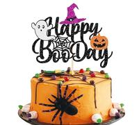 Xsstarmi 1 Pack Happy Boo Day Cake Topper Glitter Ghost Pumpkin Wizard Cake Pick for Halloween Theme Baby Shower Birthday Halloween Party Cake Decorations Supplies