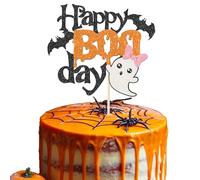 Xsstarmi 1 Pack Happy Boo Day Cake Topper Glitter Little Boo Halloween Party Cake Decoration Spooky Bat Cake Pick for Ghost Halloween Theme Baby Shower Kids Birthday Party Cake Decorations