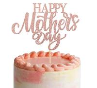 Xsstarmi 1 Pack Happy Mother's Day Cake Topper Glitter Best Mom Ever Love Mother Cake Pick Decorations for Happy Mother's Day Birthday Party Supplies Rose Gold