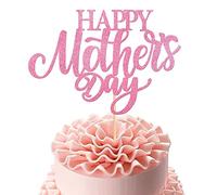 Xsstarmi 1 Pack Happy Mother's Day Cake Topper Glitter Best Mom Ever Love Mother Cake Pick Decorations for Happy Mother's Day Birthday Party Supplies Pink