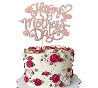 Xsstarmi 1 Pack Happy Mother's Day Cake Topper Glitter Love Heart Best Mom Cake Pick Love Mom Cake Decorations for Happy Mother's Day Theme Mother's Birthday Party Supplies Rose Gold