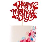 Xsstarmi 1 Pack Happy Mother's Day Cake Topper Glitter Red Heart 1 Best Mom Cake Pick Decoration for Happy Mother's Day Theme Mother's Birthday Party Cake Decorations Supplies