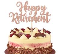 Xsstarmi 1 Pack Happy Retirement Cake Topper - Glitter Cake Pick Decorations for Retired Party Supplies - Rose Gold