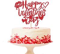 Xsstarmi 1 Pack Happy Valentine's Day Cake Topper Glitter Love Heart Lips Cupid's Arrow Cake Pick for Valentine's Day Theme Wedding Engagement Party Cake Decorations Supplies Red