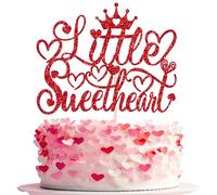 Xsstarmi 1 Pack Happy Valentine's Day Cake Topper Glitter Red Glitter Little Sweet Heart Cake Pick for Wedding Birthday Anniversary Valentine's Day Party Cake Decorations Supplies