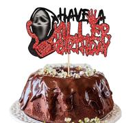 Xsstarmi 1 Pack Have a Killer Birthday Cake Topper Glitter Horror Movie Scream Cake Pick Bloody Horror Call Cake Decorations for Halloween Theme Birthday Party Supplies Black