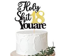 Xsstarmi 1 Pack Holy Shit You are 18 Birthday Cake Topper Glitter Happy 18th Birthday Cake Pick Sweet 18 Eighteen Cheers to 18 Years Cake Decorations for Funny 18th Birthday Party Supplies
