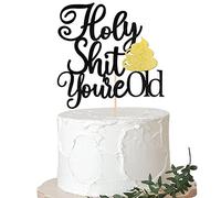 Xsstarmi 1 Pack Holy Shit You are Old Cake Topper Glitter Cheers to 30 40 50 60 Years Birthday Cake Pick Decoration for Funny Old Birthday Retirement Party Cake Decorations Supplies