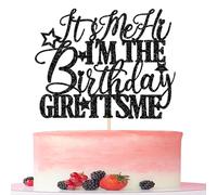 Xsstarmi 1 Pack I'm the Birthday Girl Cake Topper Glitter Star Hi It's Me Theme Cake Pick It's She Birthday Cake Decorations for Birthday Girl Theme Baby Shower Birthday Party Supplies Black