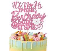 Xsstarmi 1 Pack I'm the Birthday Girl Cake Topper Smile It's She Glitter Hi It's Me Birthday Cake Pick for Birthday Girl Theme Baby Shower Birthday Party Cake Decorations Supplies Pink