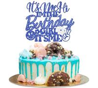 Xsstarmi 1 Pack It's Me Hi I'm the Birthday Girl It's Me Cake Topper Glitter Blue Beautiful Girl Cake Pick Decoration for Music Singer Girl's Birthday Party Cake Decorations Supplies