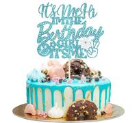 Xsstarmi 1 Pack It's Me Hi I'm the Birthday Girl It's Me Cake Topper Glitter Music Singer Cake Pick Girl's Birthday Cake Decorations for Hip Hop Singer Birthday Party Supplies Lake Blue