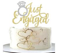 Xsstarmi 1 Pack Just Engaged Cake Topper Silver Ring Glitter Gold Bridal Shower Cake Pick for We're Engaged Theme Wedding Engagement Party Cake Decorations