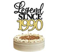 Xsstarmi 1 Pack Legend Since 1990 Cake Topper Glitter Happy 35th Birthday Cake Topper Cheers to 35 Fabulous Cake Decoration for 35th Birthday Wedding Anniversary Party Black Gold