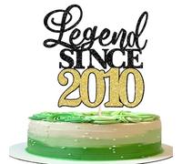 Xsstarmi 1 Pack Legend Since 2010 Cake Topper Glitter Happy 16th Birthday Cake Topper Cheers to 16 Fabulous Cake Decoration for 16th Birthday Wedding Anniversary Party Black Gold