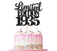 Xsstarmi 1 Pack Limited EDITION 1935 Cake Topper Black Glitter Happy 90th Bithday Cake Pick Decoration for Cheers to 90 Years Happy 90th Birthday Anniversary Party Cake Decorations Supplies